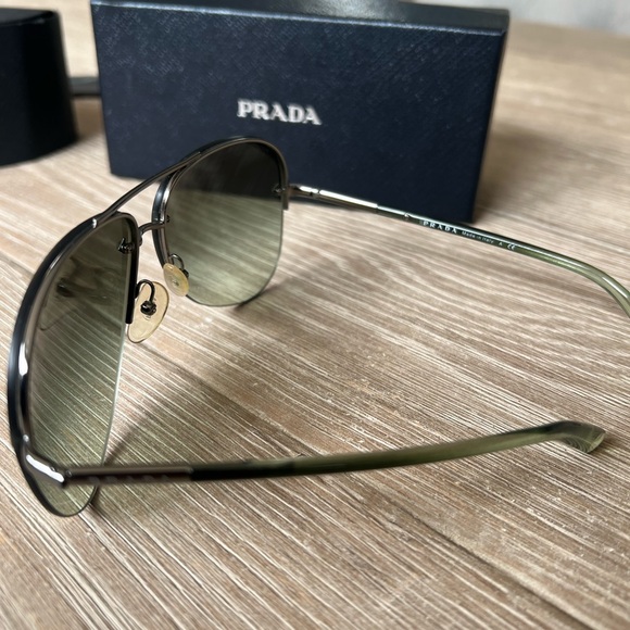Prada Aviator Sunglasses with gunmetal and light green Finish main image 3